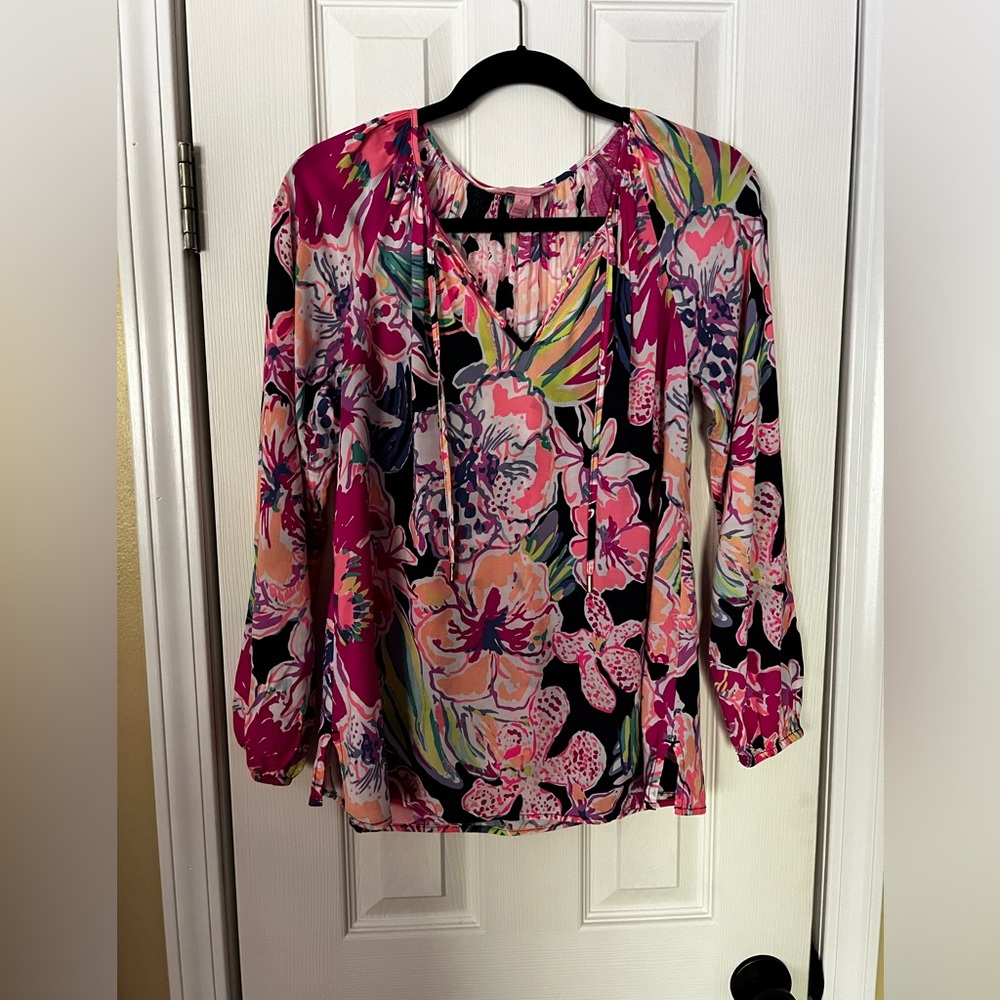 Lilly Pulitzer long sleeve floral shirt top size XS